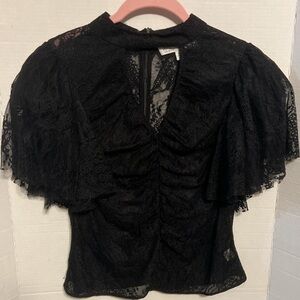 Osman Yousefzada x RTR Blouse Top Women Sz 10 Black Lace Ruffle Sleeve gothic